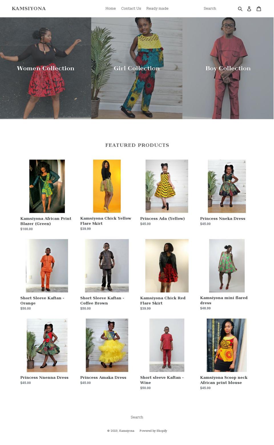 kamsiyona.com — Shopify storefront screenshot