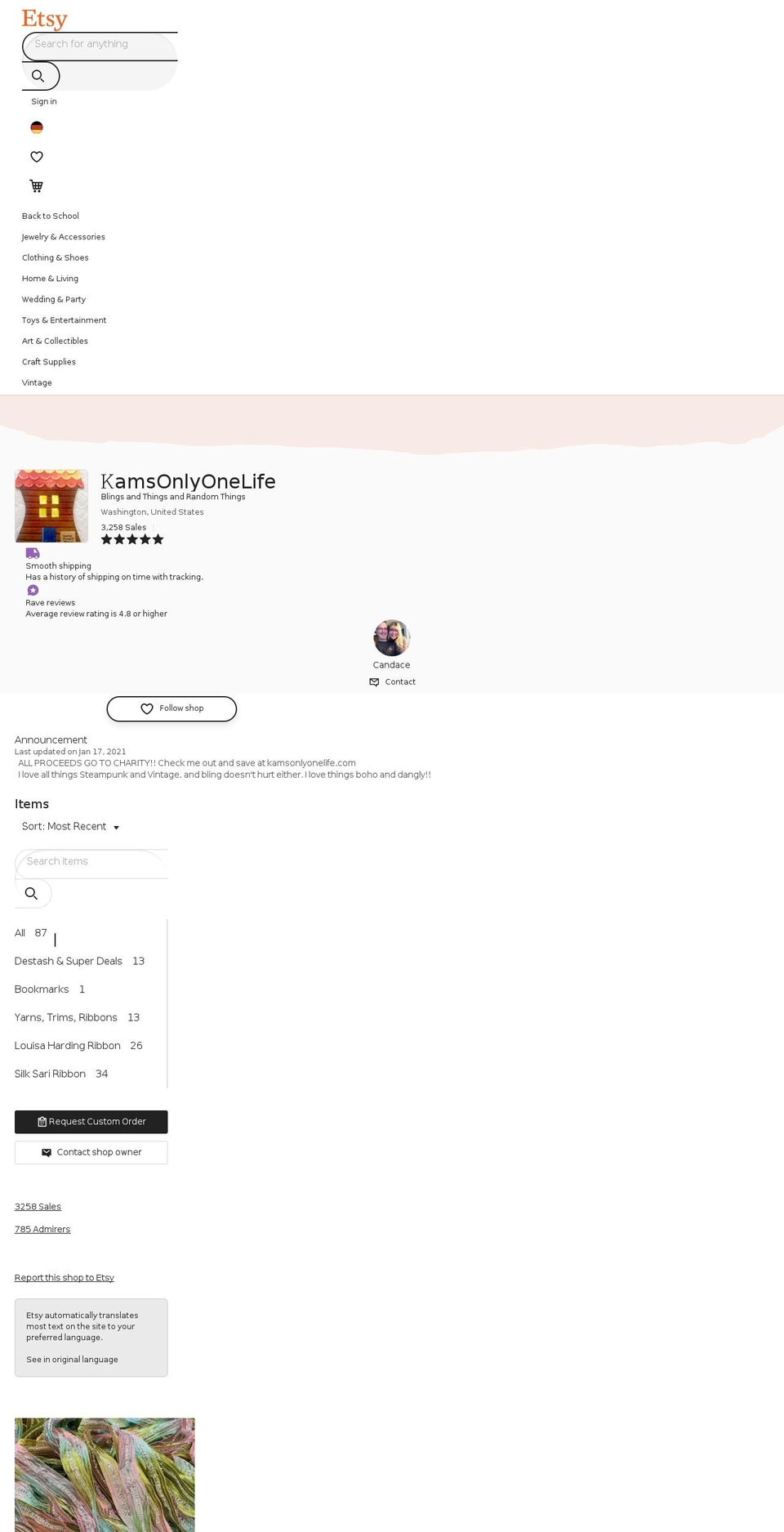 kamsonlyonelife.com shopify website screenshot