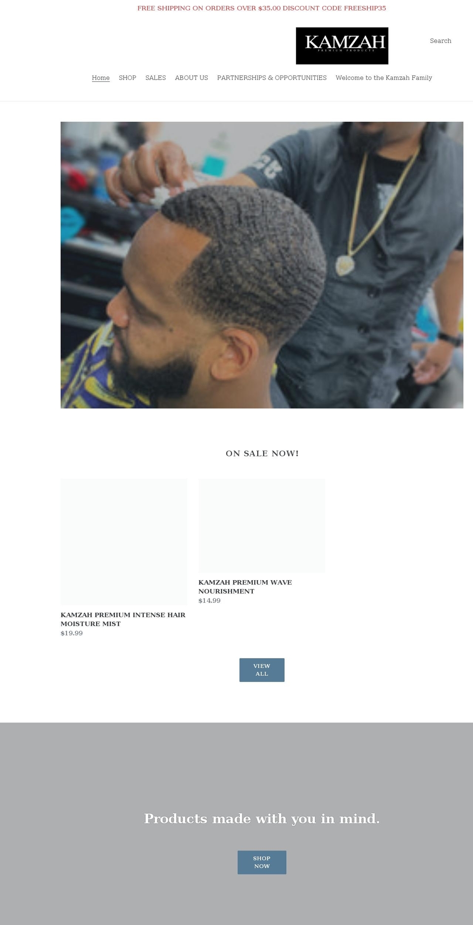 kamzahpremium.com shopify website screenshot