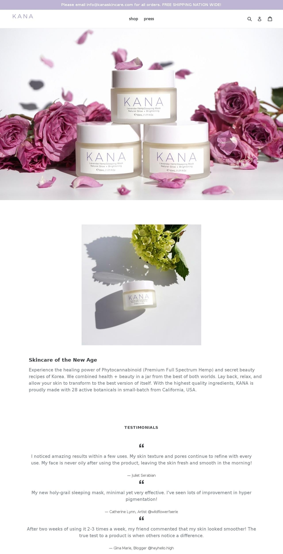 kanaskincare.com shopify website screenshot