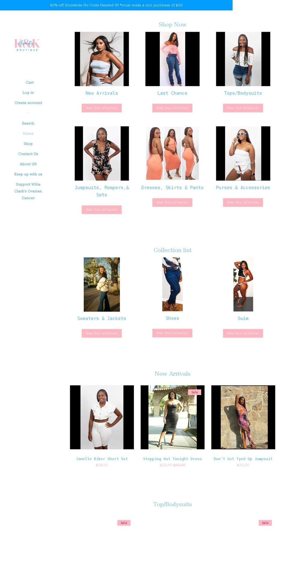 kandkbeautyboutique.com shopify website screenshot