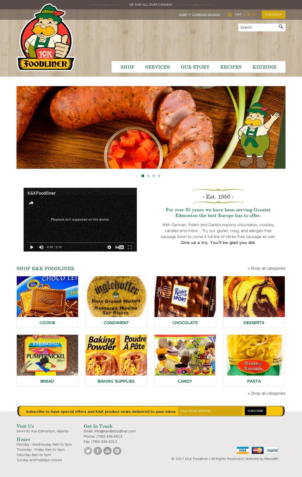 kandkfoodliner.com shopify website screenshot