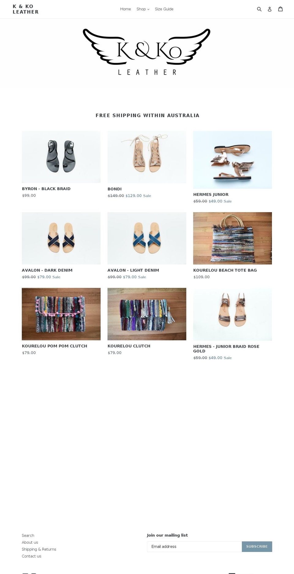 kandkoleather.com.au shopify website screenshot