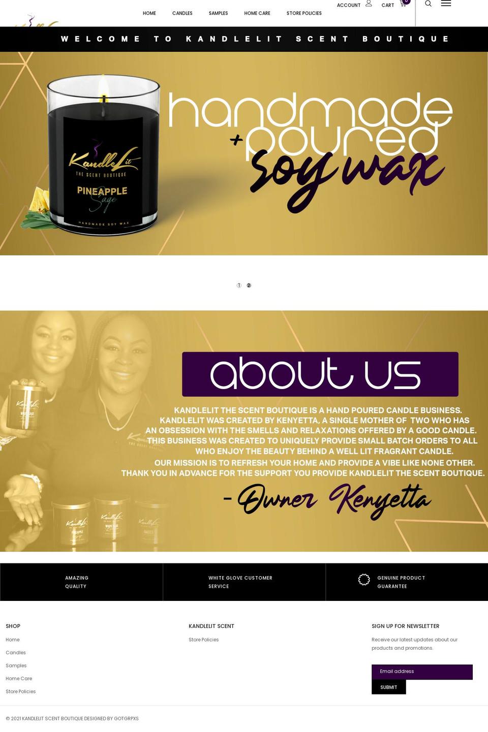 kandlelitscentboutique.com shopify website screenshot