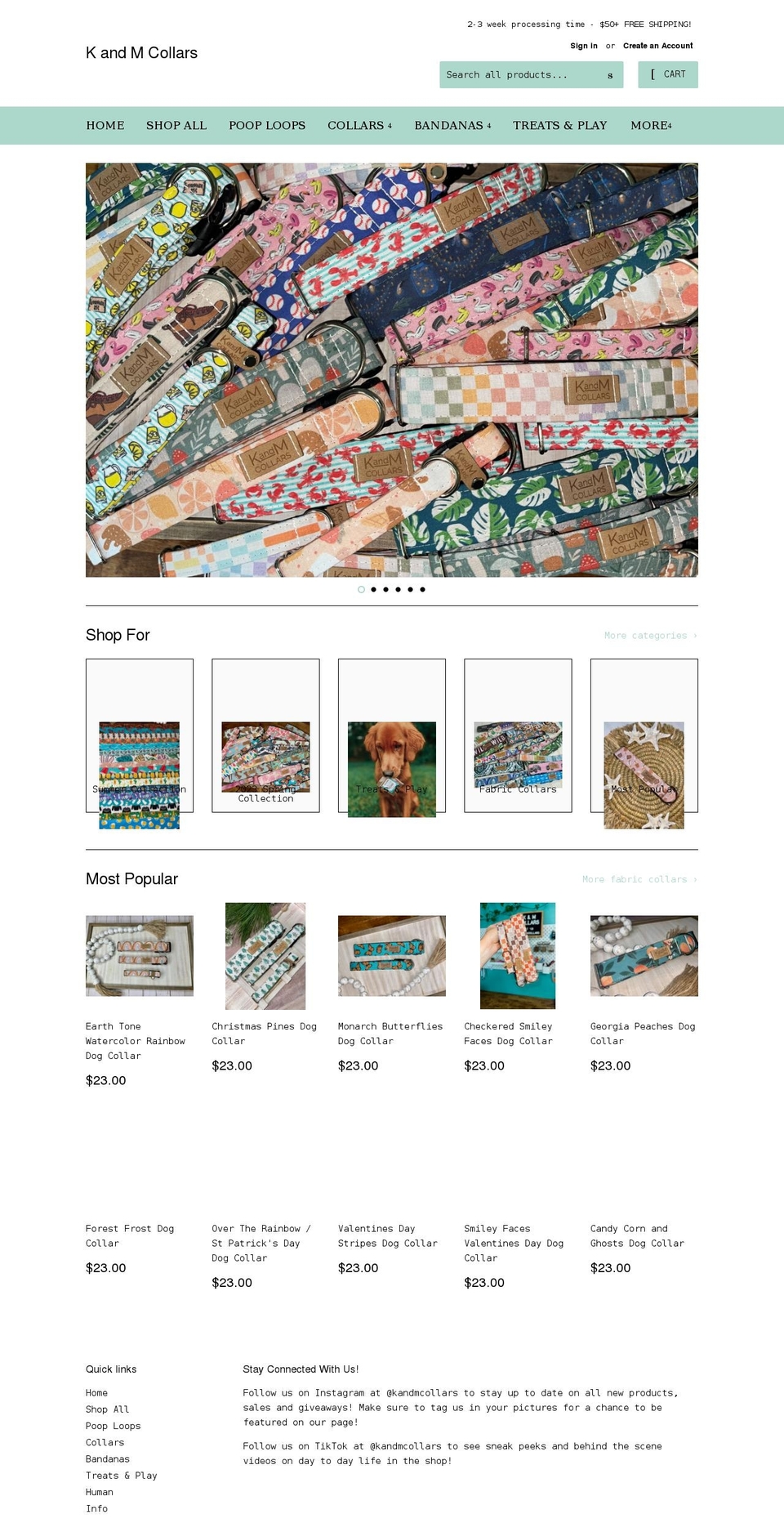 kandmcollars.com shopify website screenshot