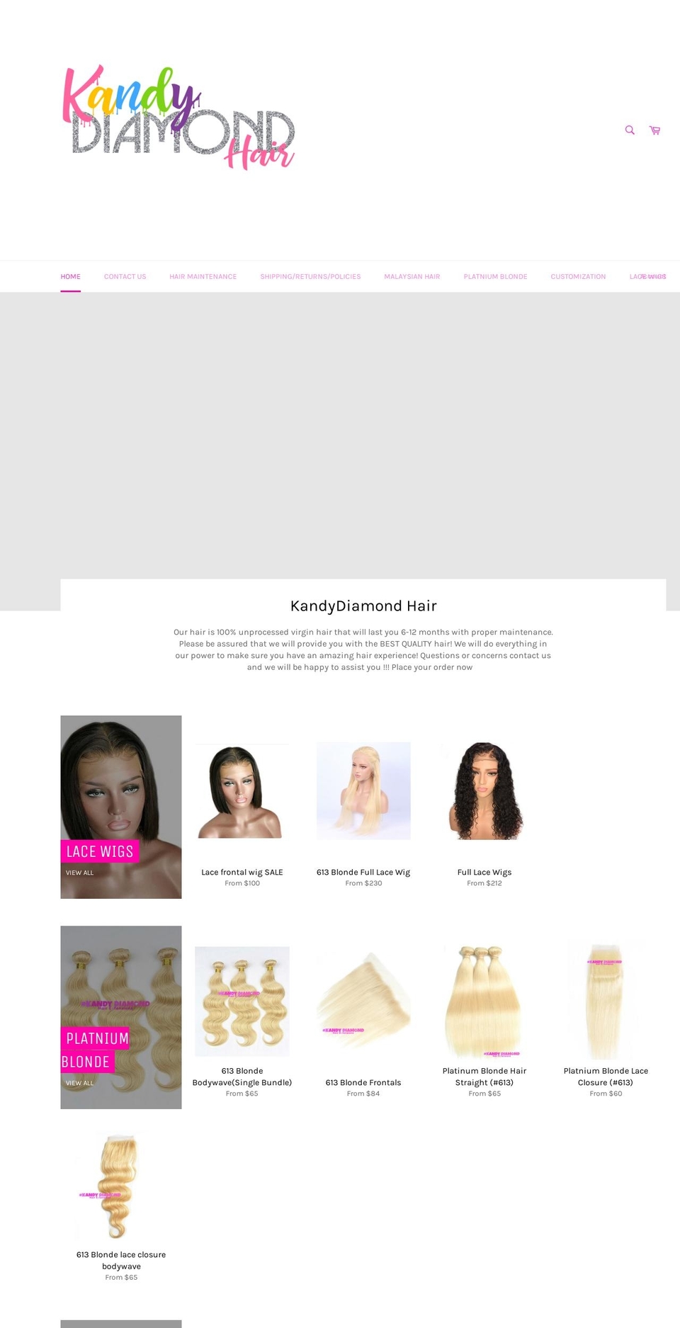kandydiamondhair.com — Shopify storefront screenshot