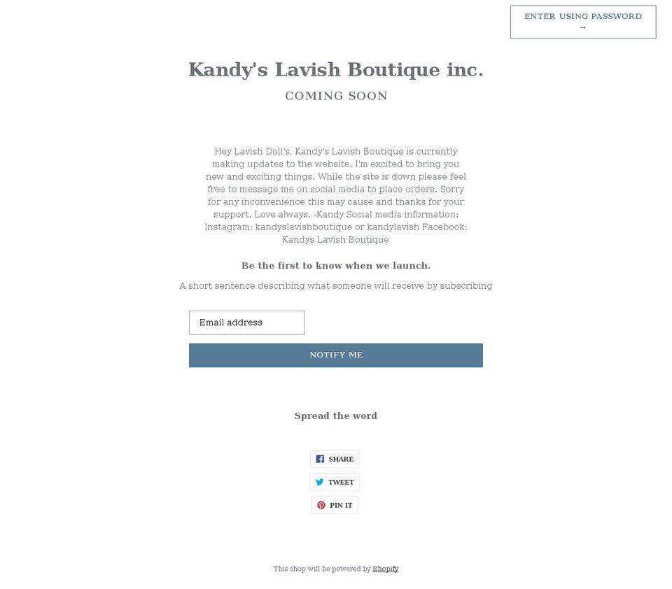 kandyslavishboutique.com shopify website screenshot