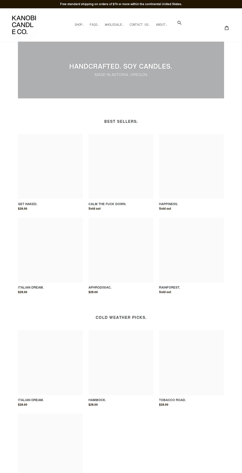 kanobicandleco.com shopify website screenshot