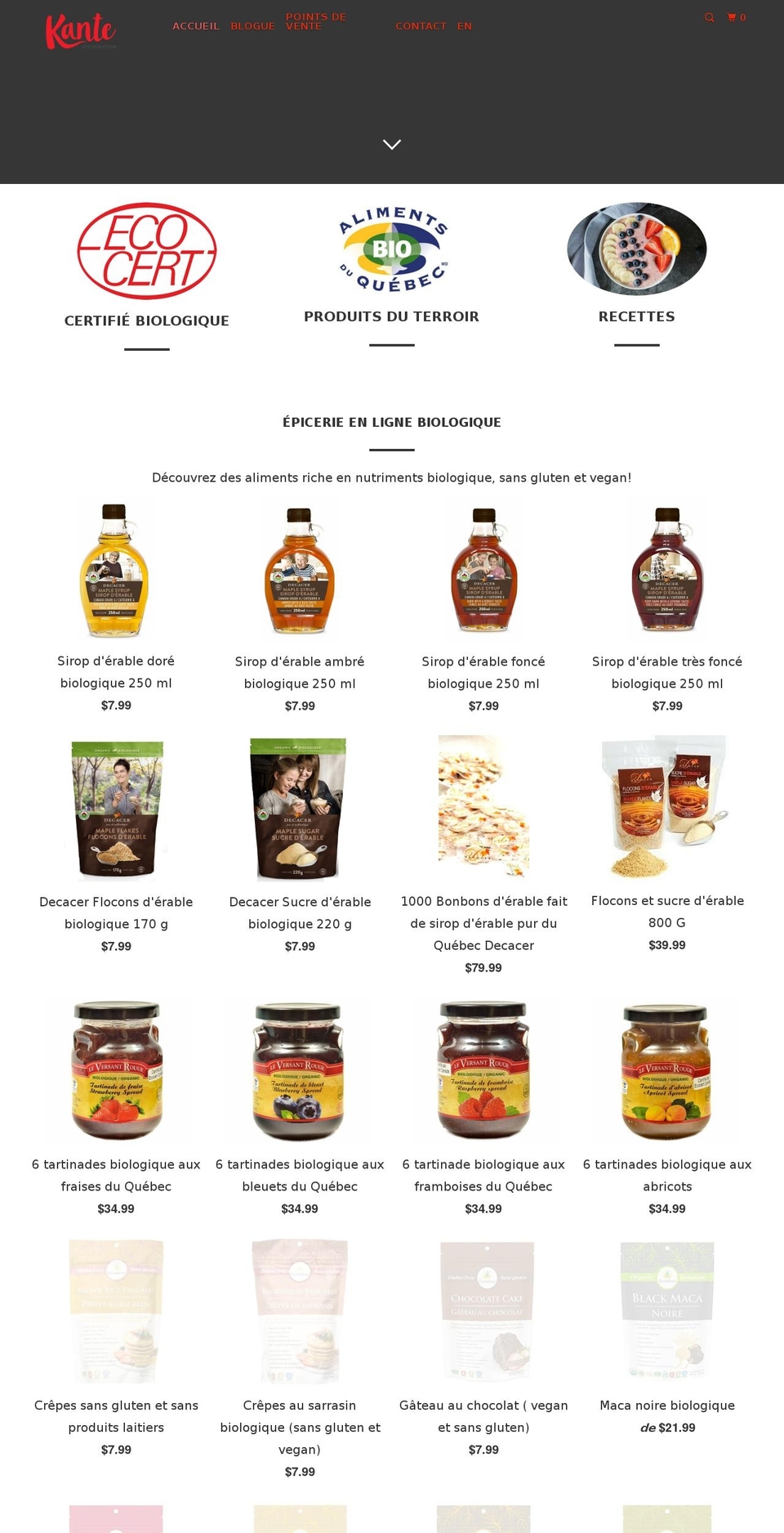 kante.ca shopify website screenshot