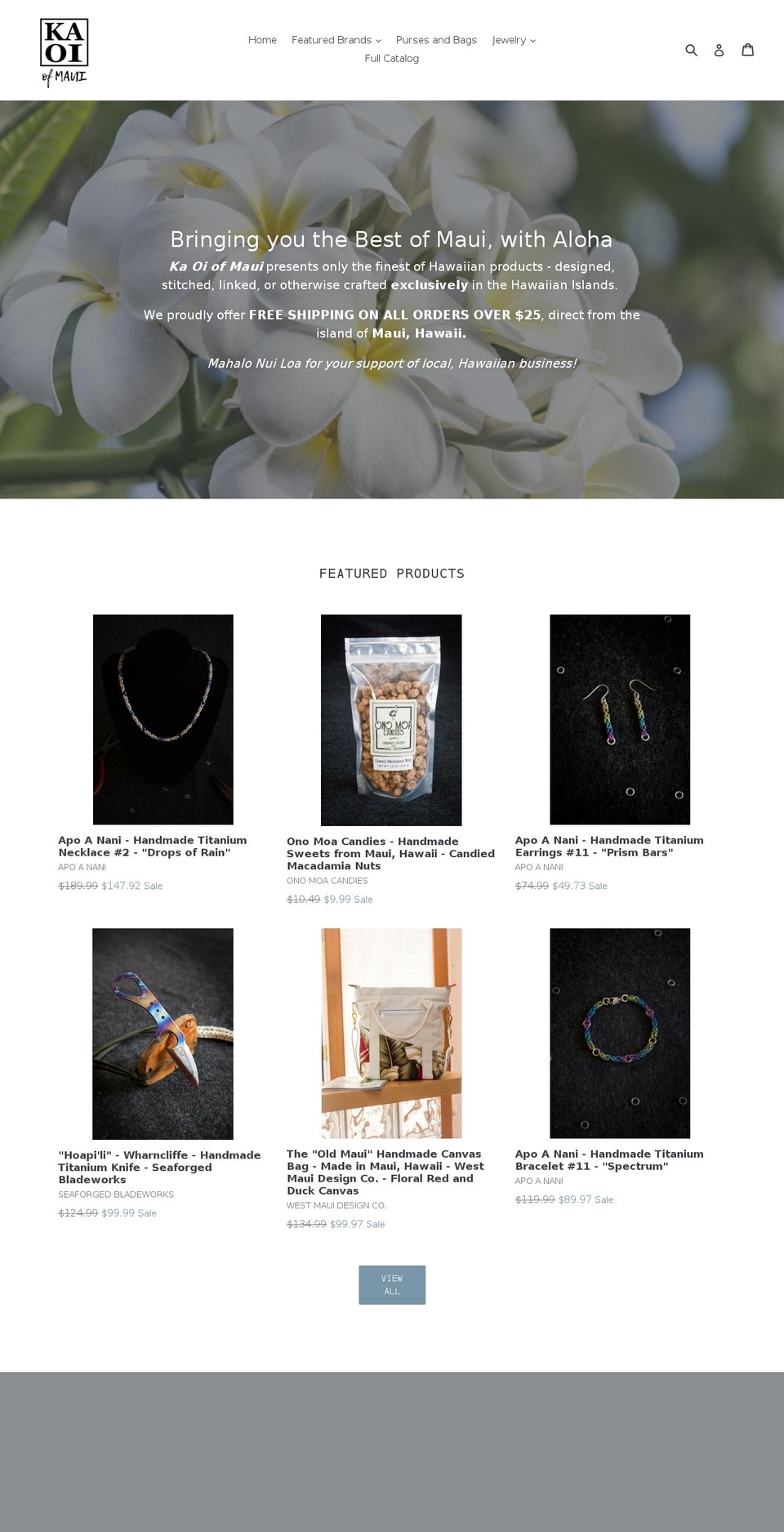 kaoiofmaui.com — Shopify storefront screenshot