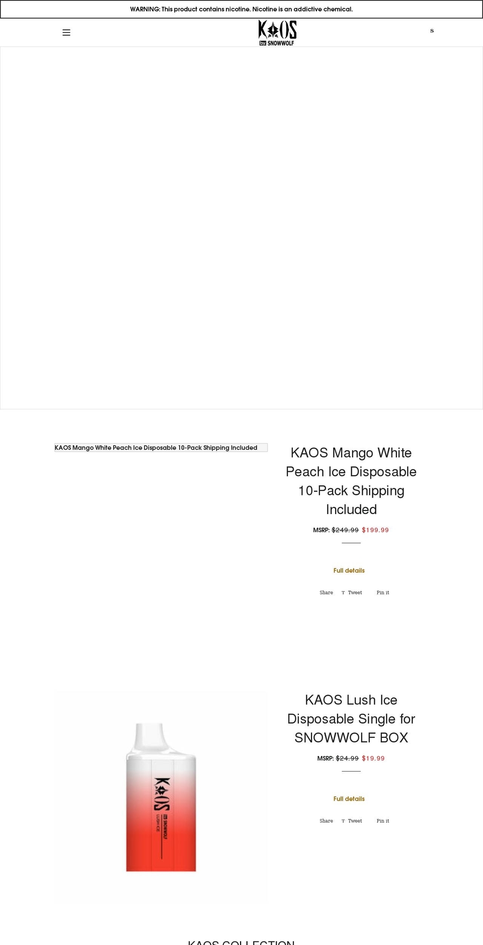 kaosvapor.com shopify website screenshot