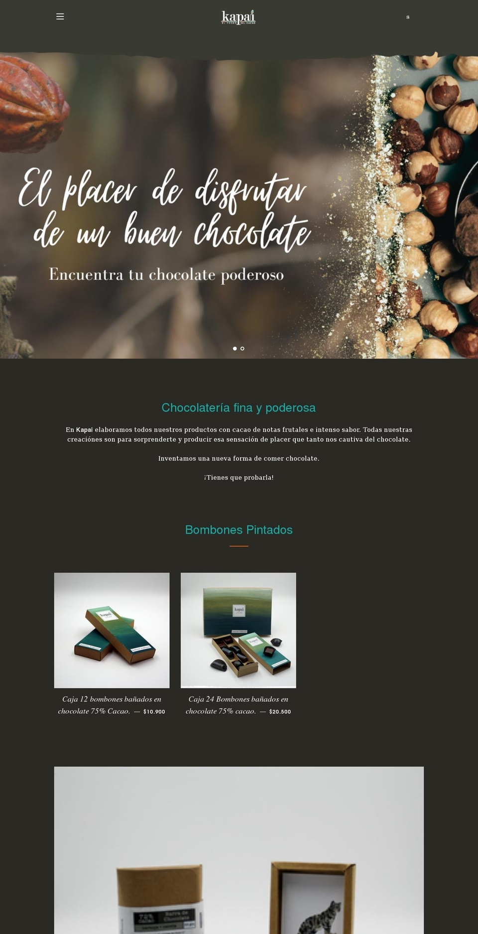 kapaichocolates.cl shopify website screenshot