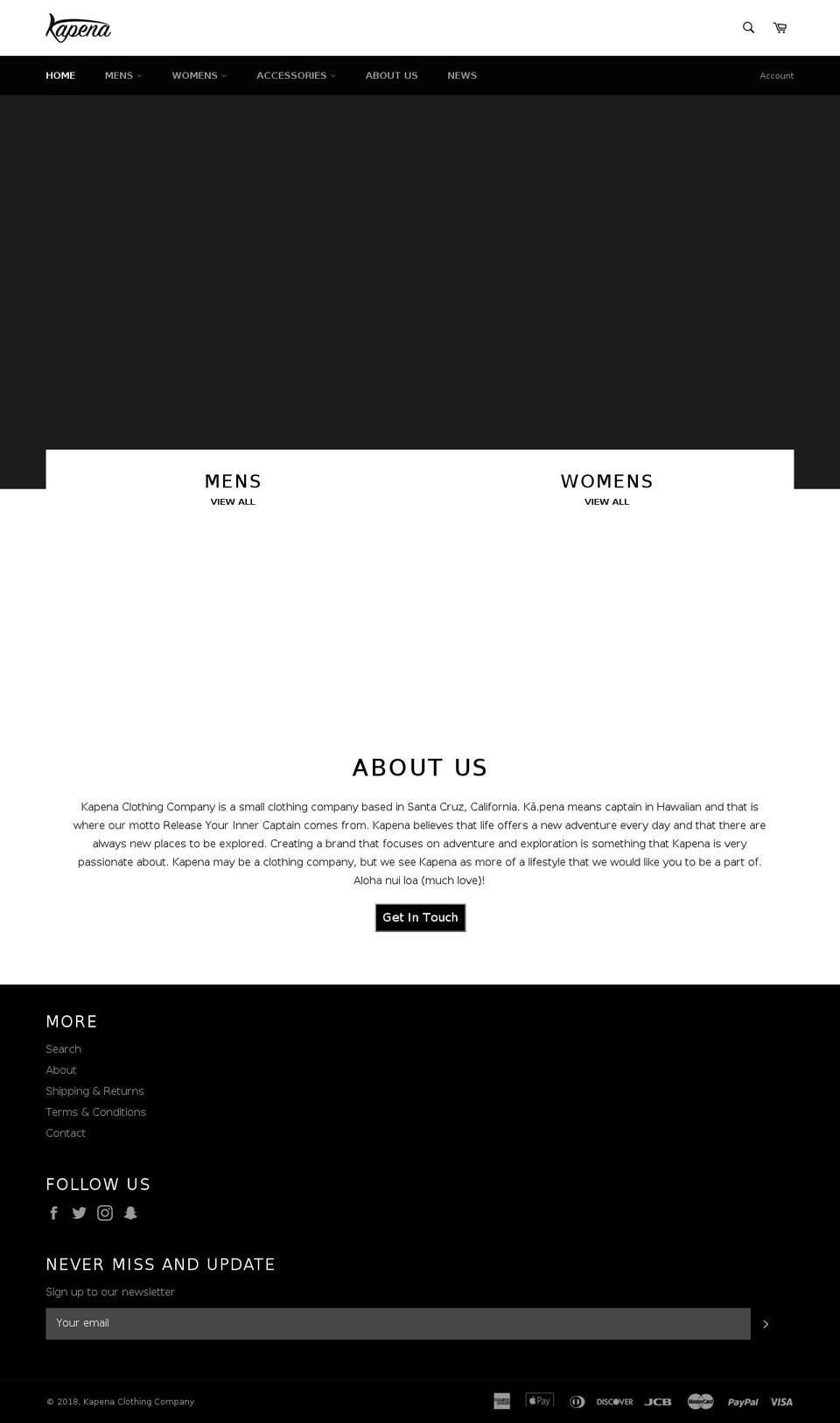 kapenaclothing.com — Shopify storefront screenshot
