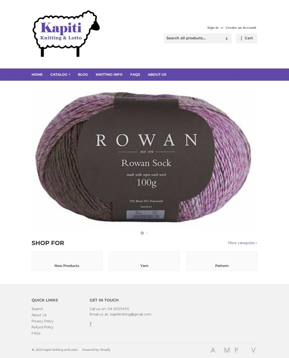 kapitiknitting.co.nz shopify website screenshot