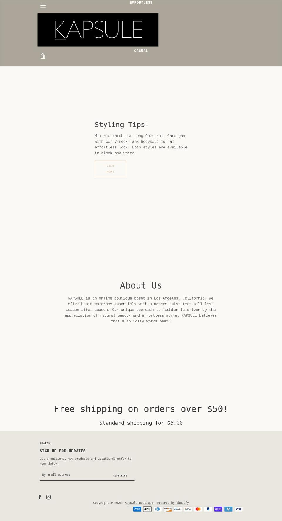 kapsuleboutique.com shopify website screenshot