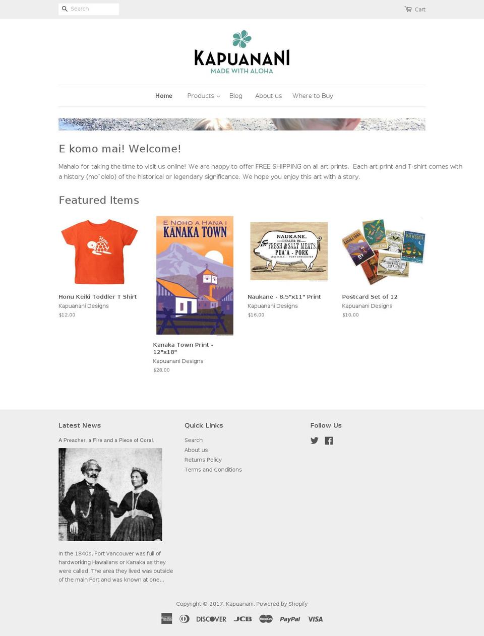 kapuanani.com shopify website screenshot