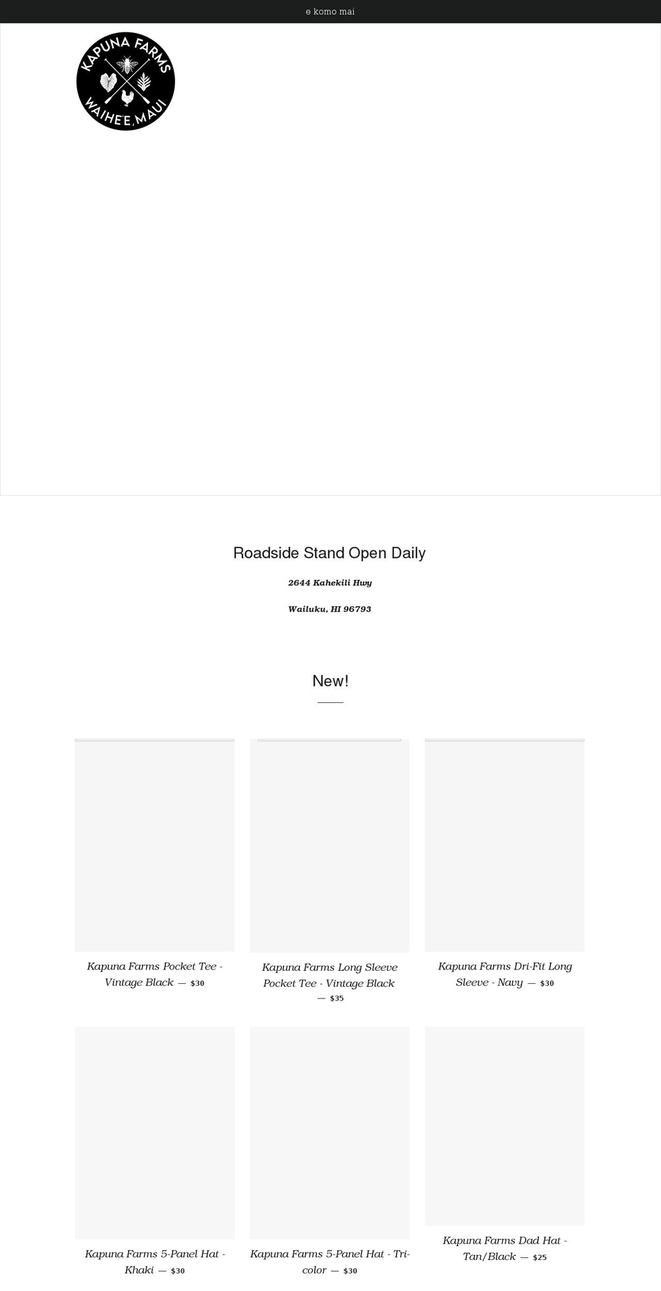kapunafarms.com shopify website screenshot