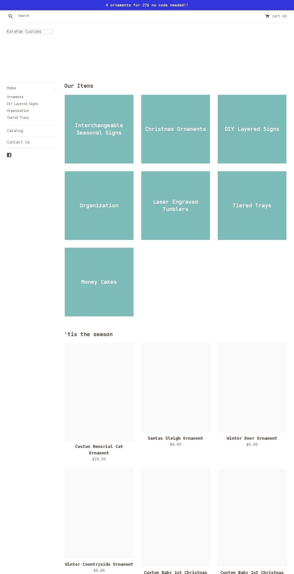 karafamcustoms.com shopify website screenshot