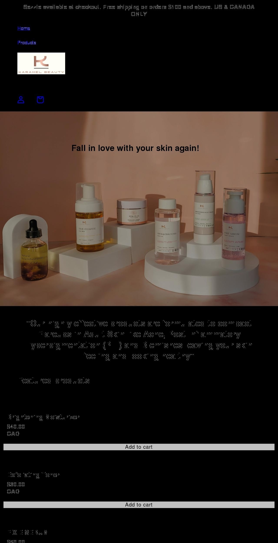 karamelbeauty.com shopify website screenshot