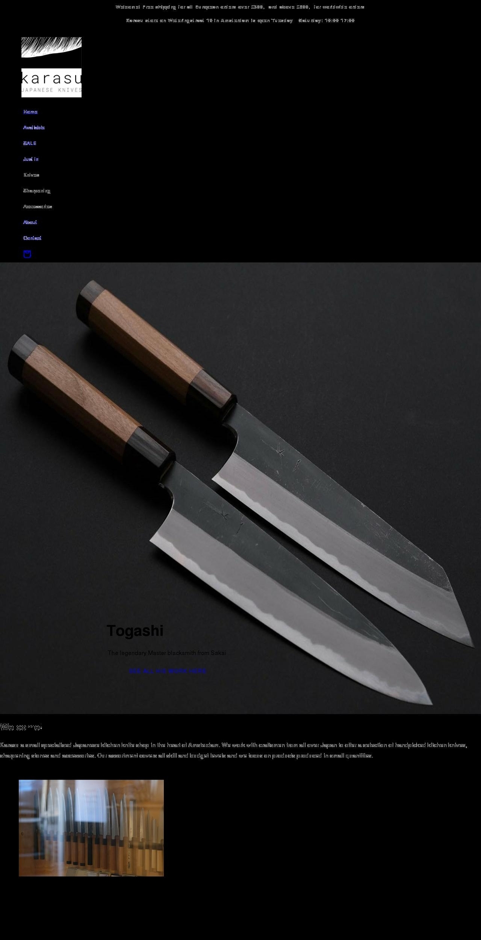 karasu-knives.com shopify website screenshot