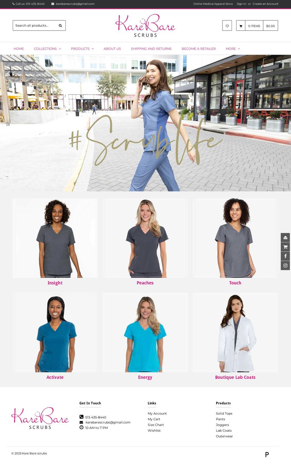 Cvl theme Shopify theme site example karebarescrubs.com