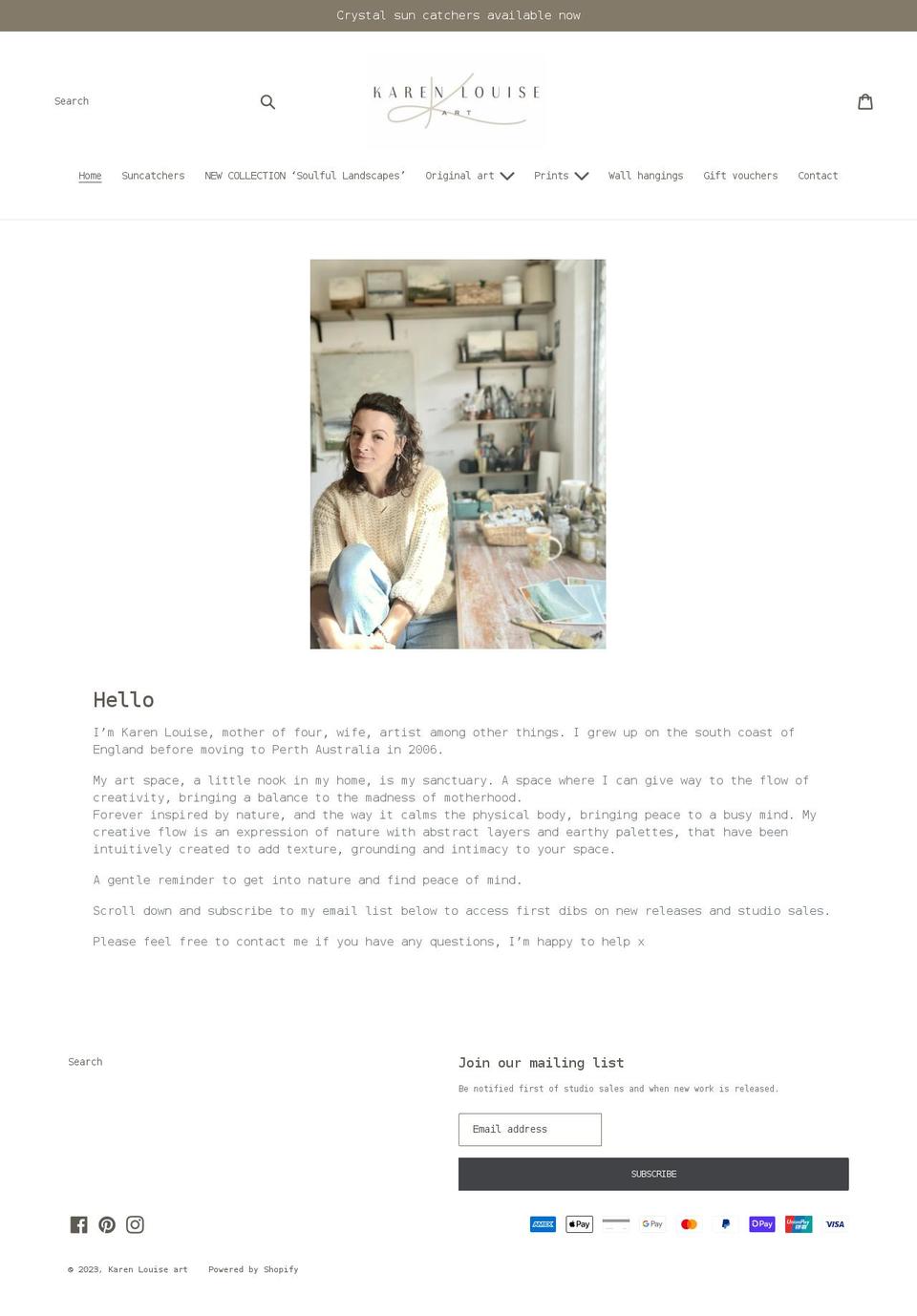 karenlouiseart.com.au shopify website screenshot