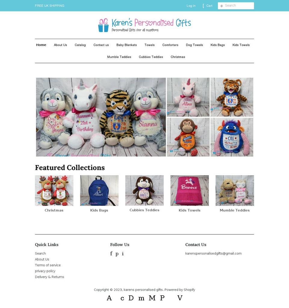karenspersonalisedgifts.com shopify website screenshot