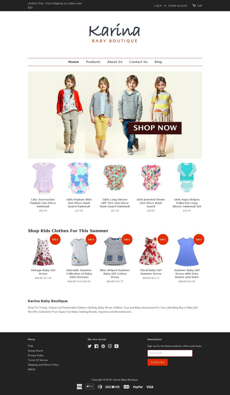 karinababyboutique.com shopify website screenshot