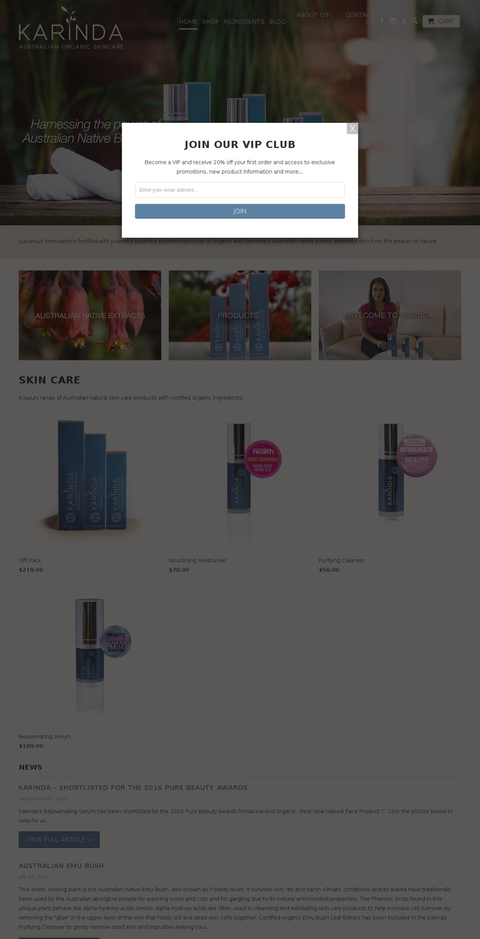 karinda.com shopify website screenshot