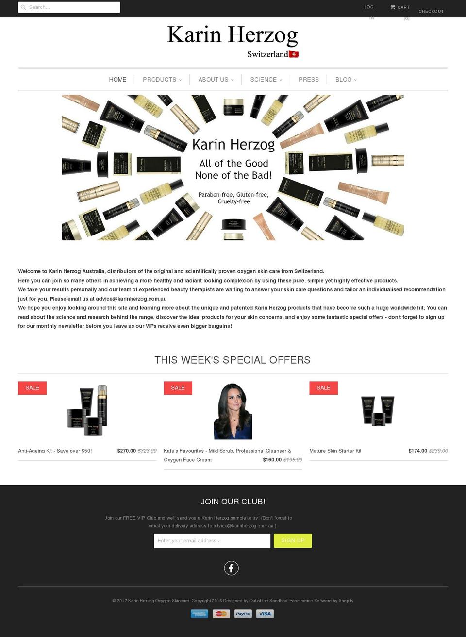 karinherzogskincare.com shopify website screenshot