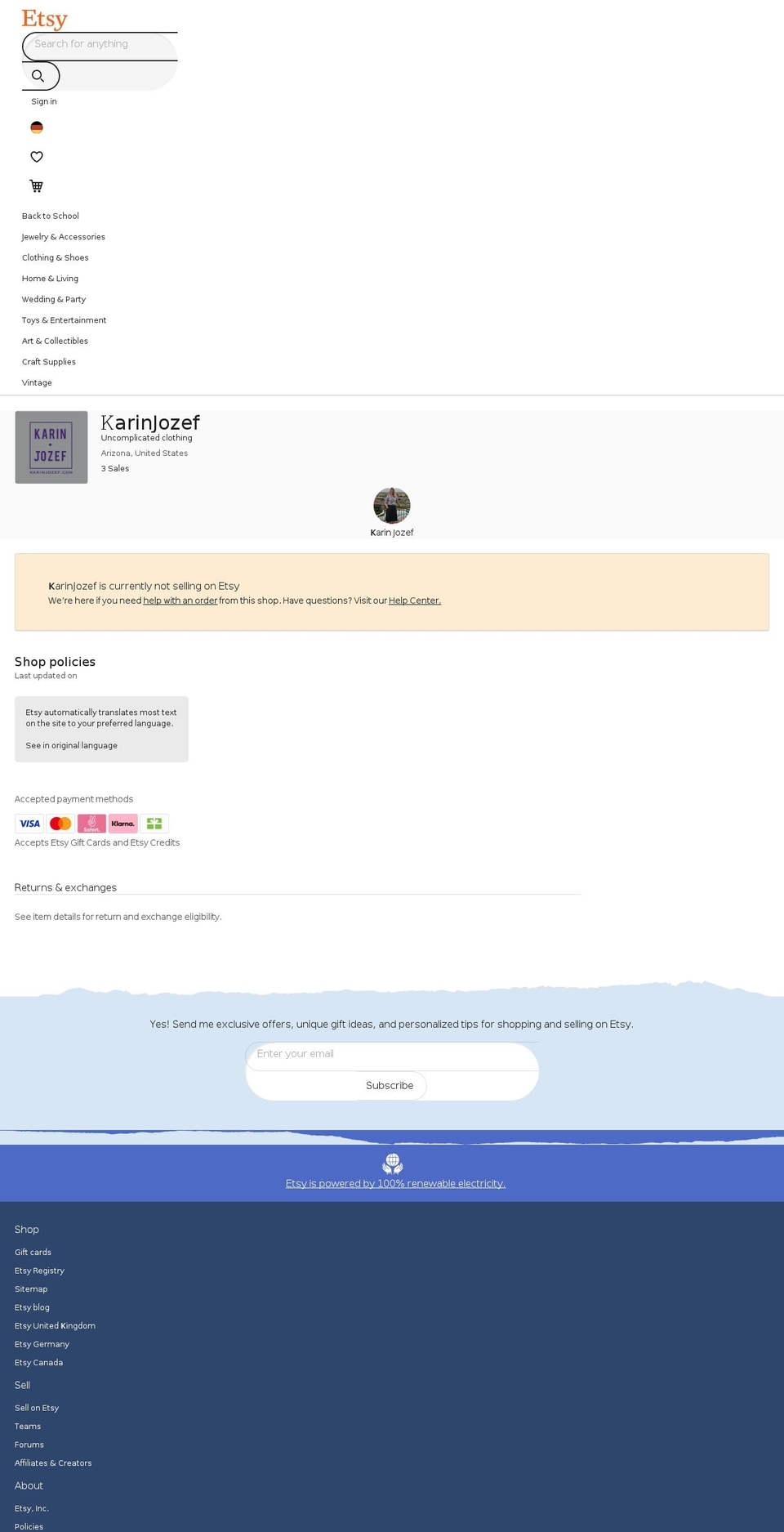 karinjozef.com — Shopify storefront screenshot