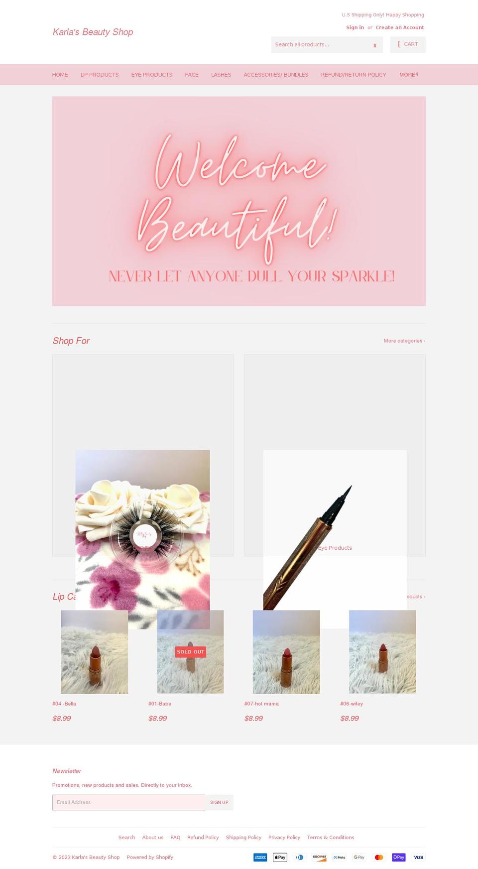 karlasbeautyshop.com shopify website screenshot