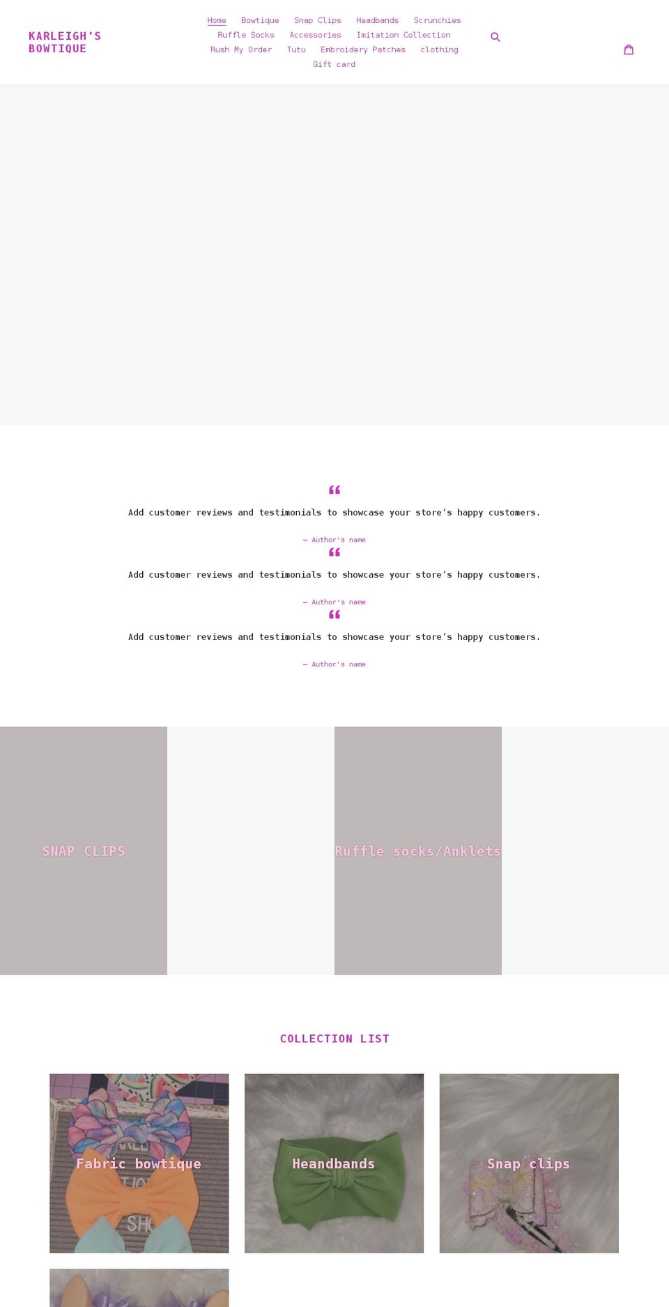 karleighsbowtiqueshop.com shopify website screenshot