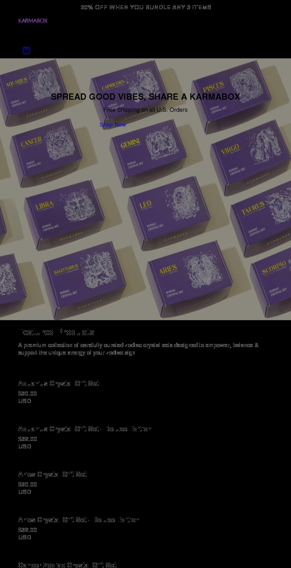 karmaboxco.com shopify website screenshot