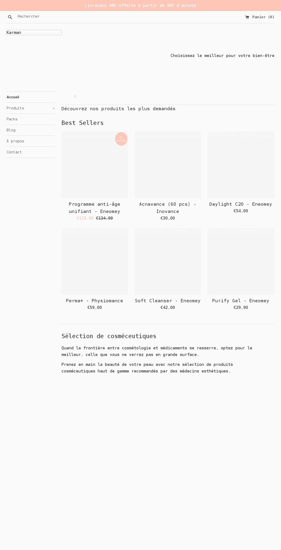 karman-skin.com shopify website screenshot