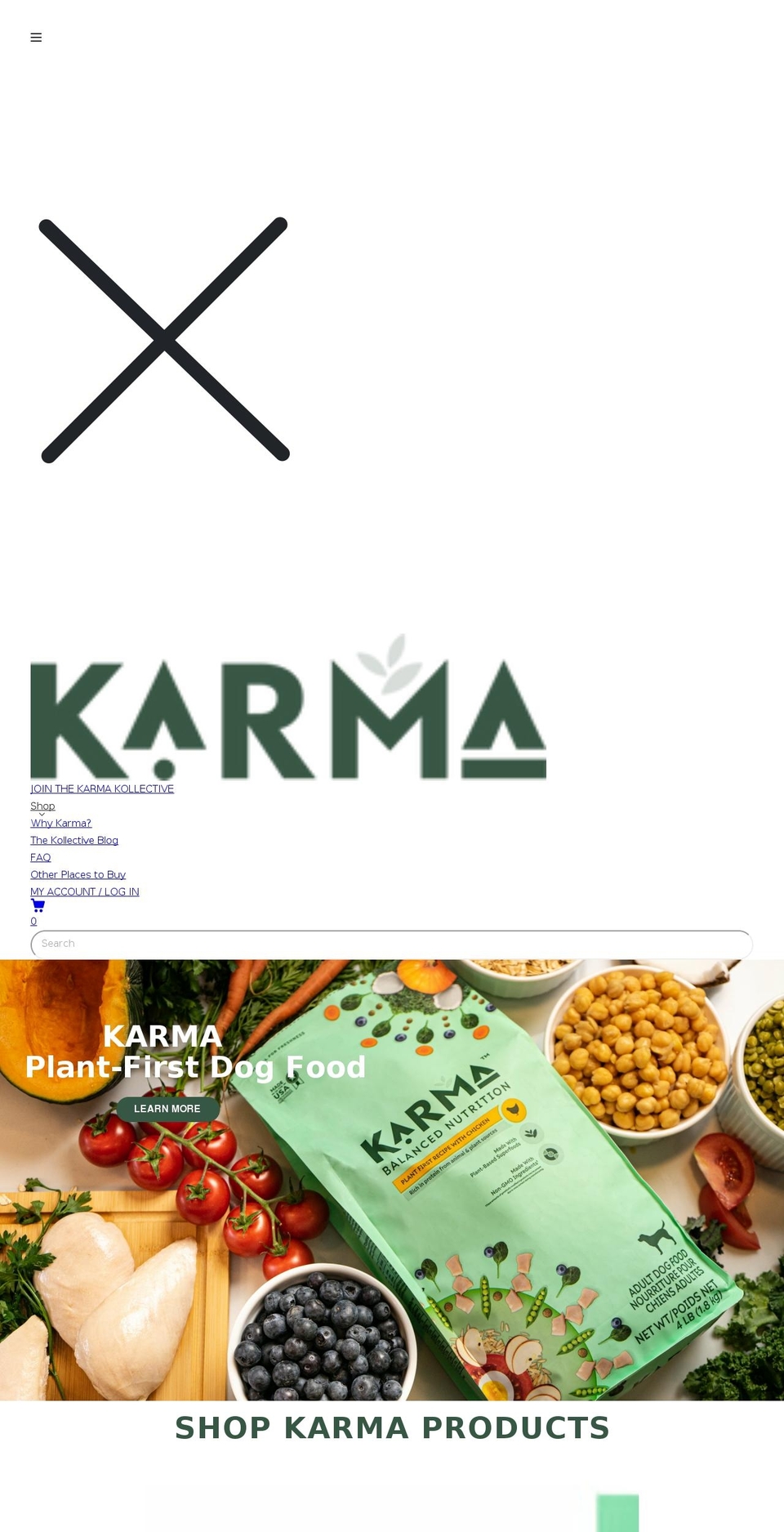 karmapetfoods.com shopify website screenshot