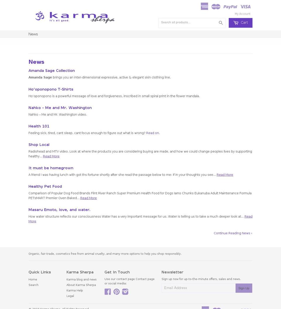 karmasherpa.com — Shopify storefront screenshot