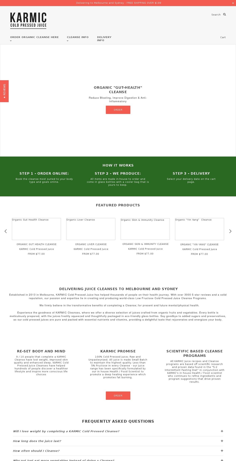 karmiccoldpressedjuice.com.au shopify website screenshot