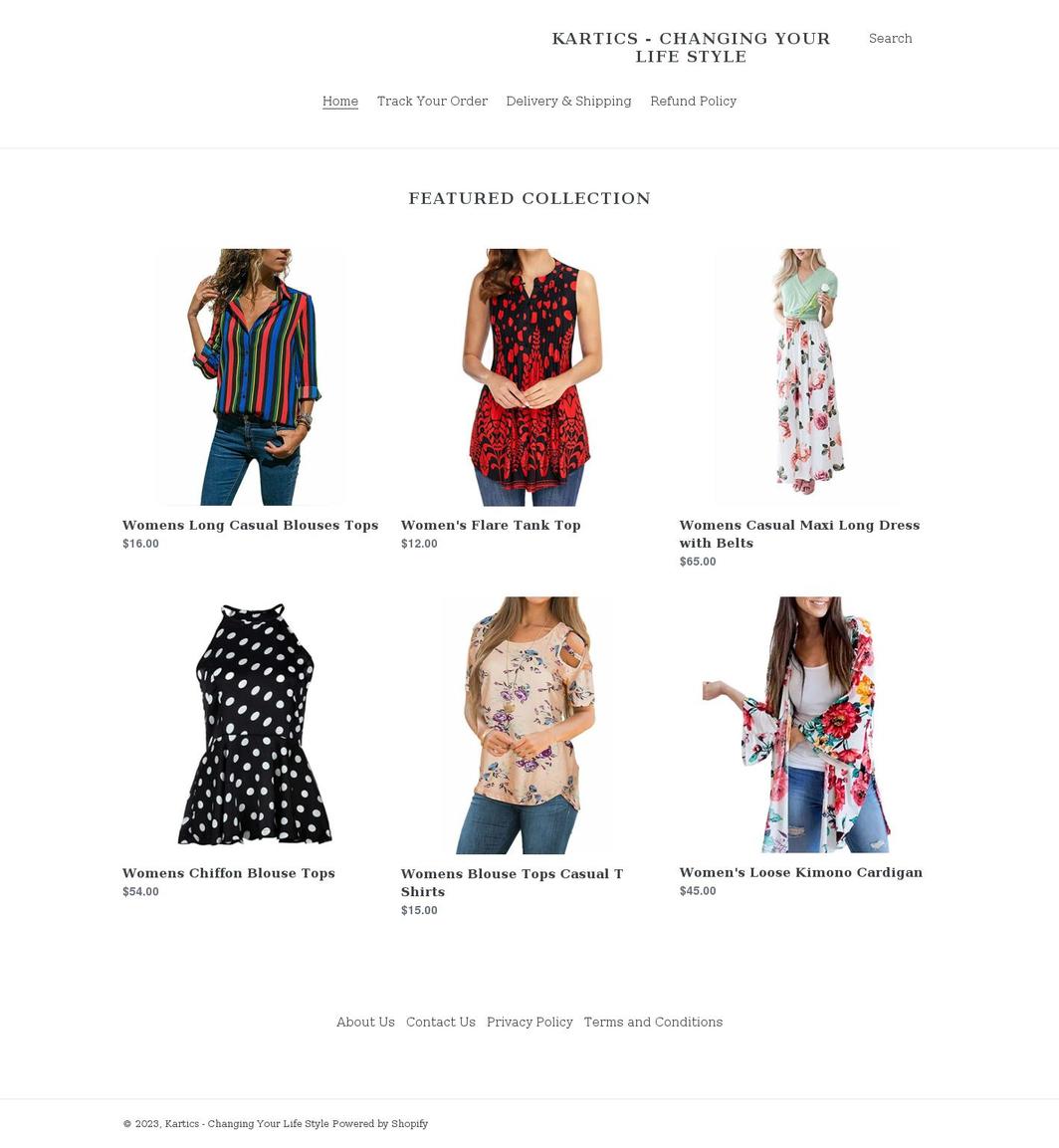kartics.com shopify website screenshot