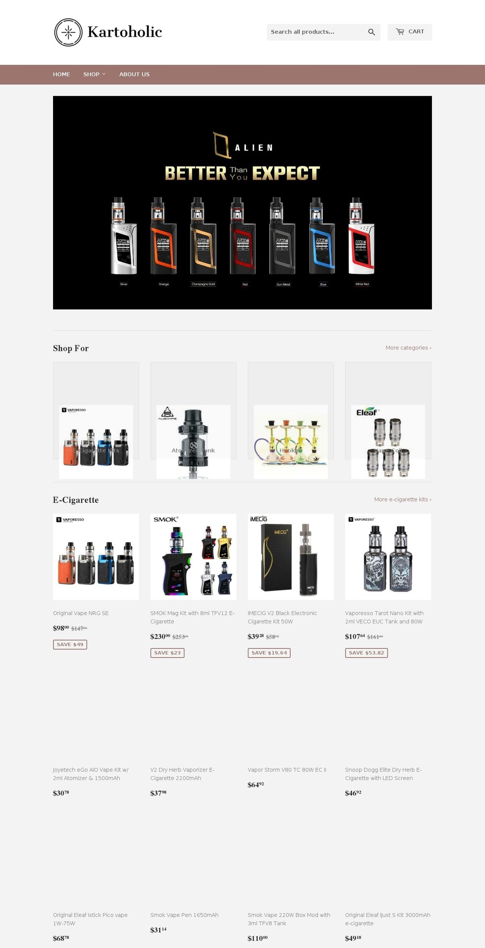 kartoholic.com — Shopify storefront screenshot