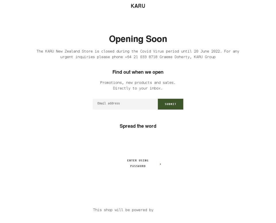 karu.nz shopify website screenshot