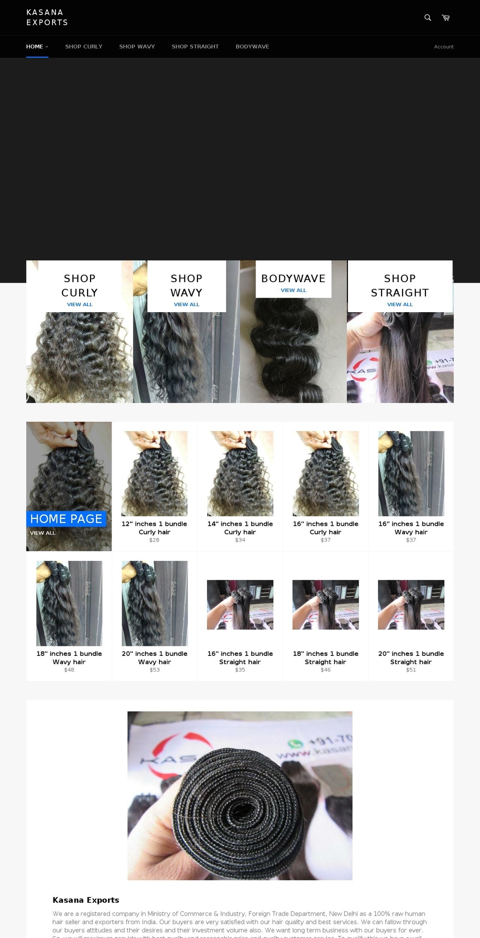 kasanaexports.com shopify website screenshot