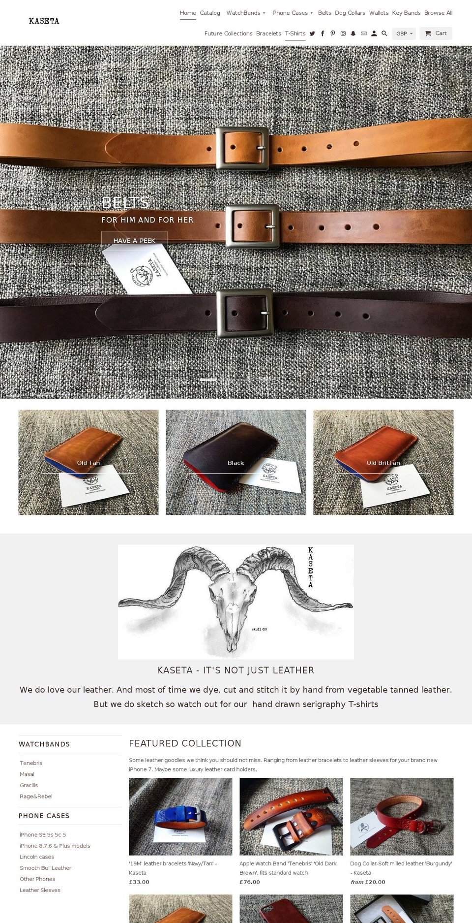 kasetaleather.com — Shopify storefront screenshot
