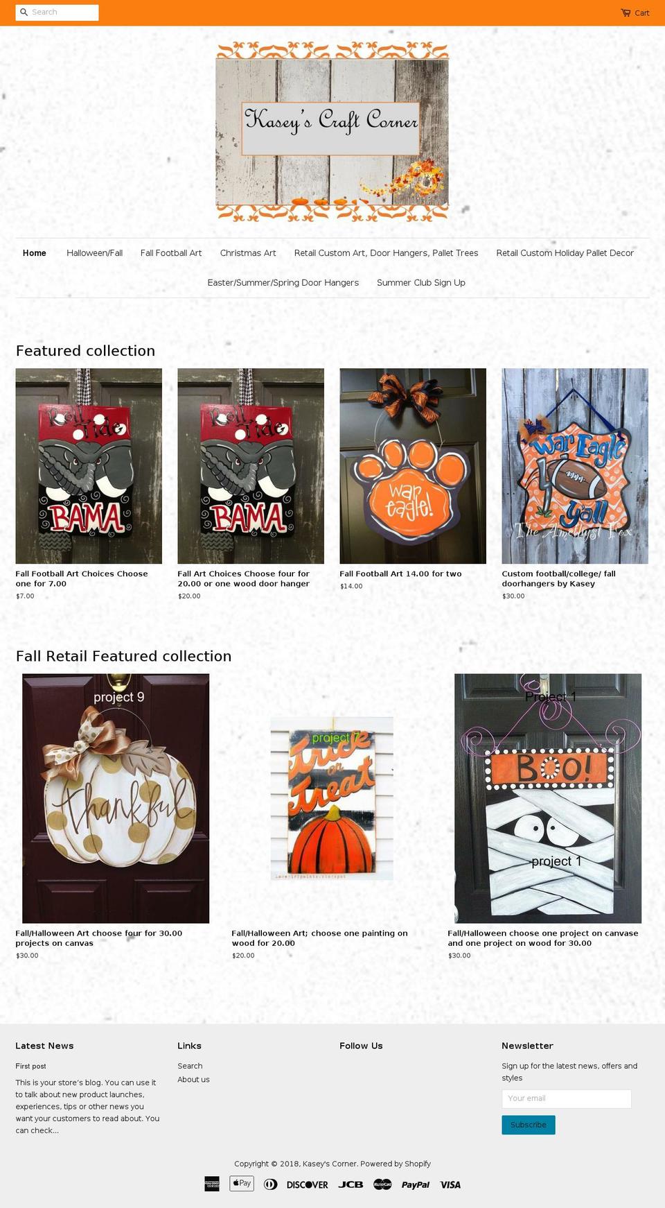 kaseyscraftcorner.com — Shopify storefront screenshot
