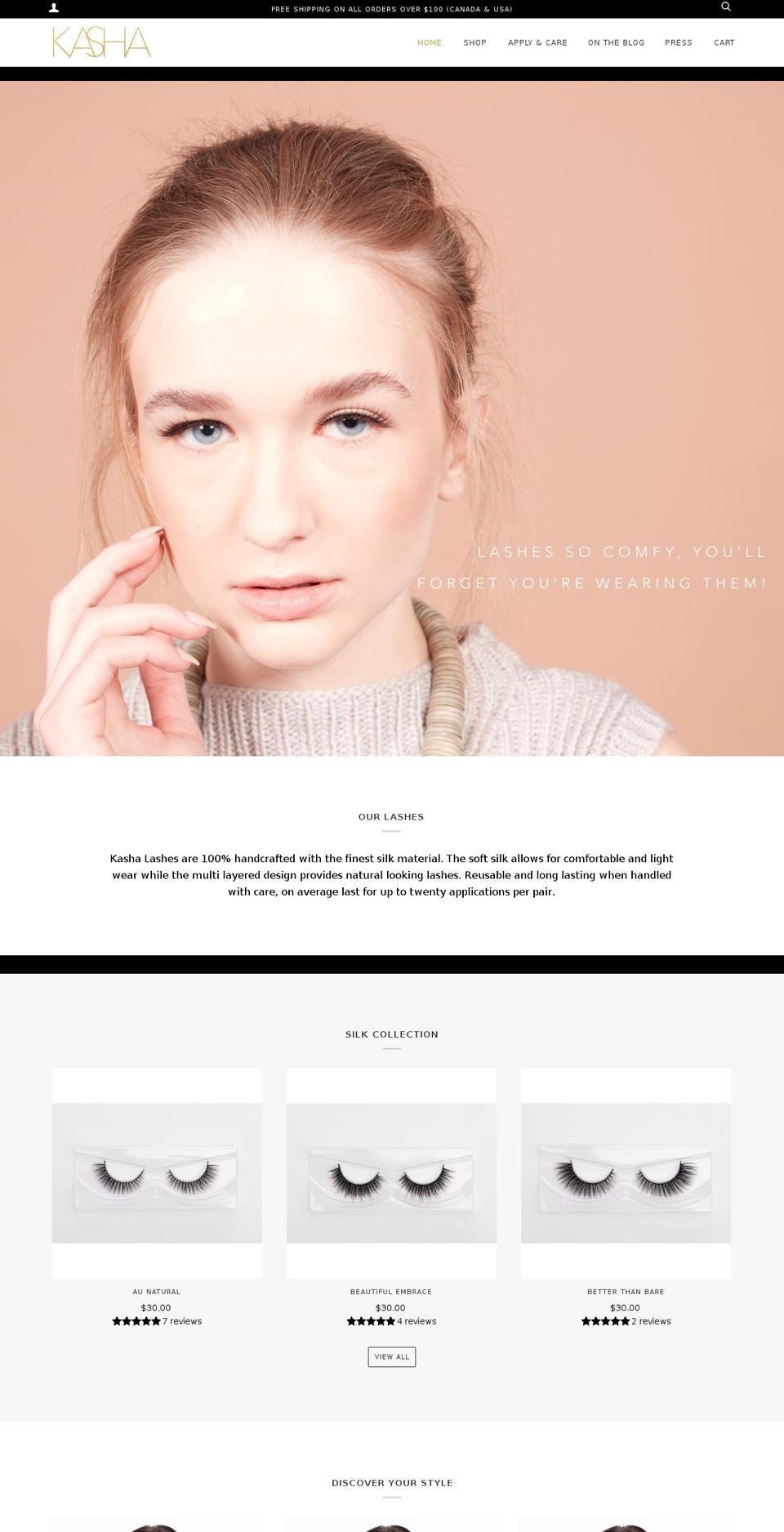 kashalashes.com shopify website screenshot