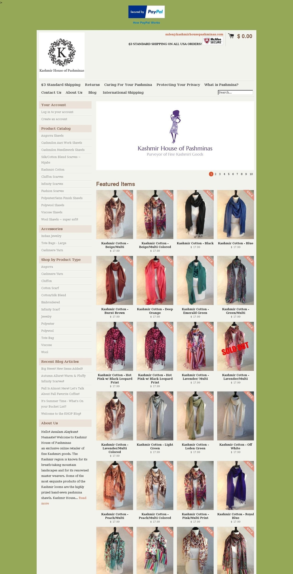 kashmirhouseofpashminas.com shopify website screenshot