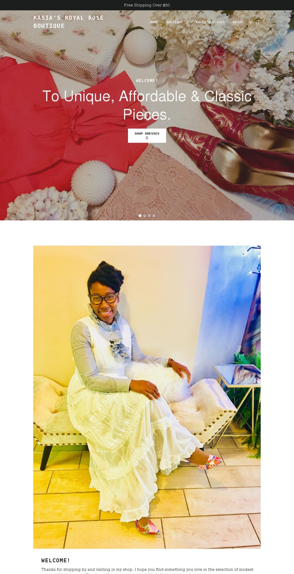 kasiasroyalroseboutique.com shopify website screenshot