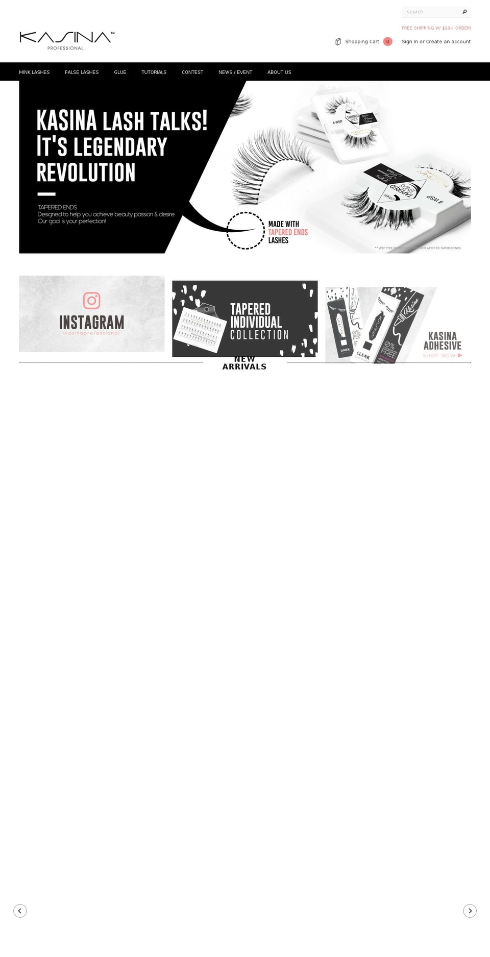 kasinaprofessionalmakeup.com shopify website screenshot