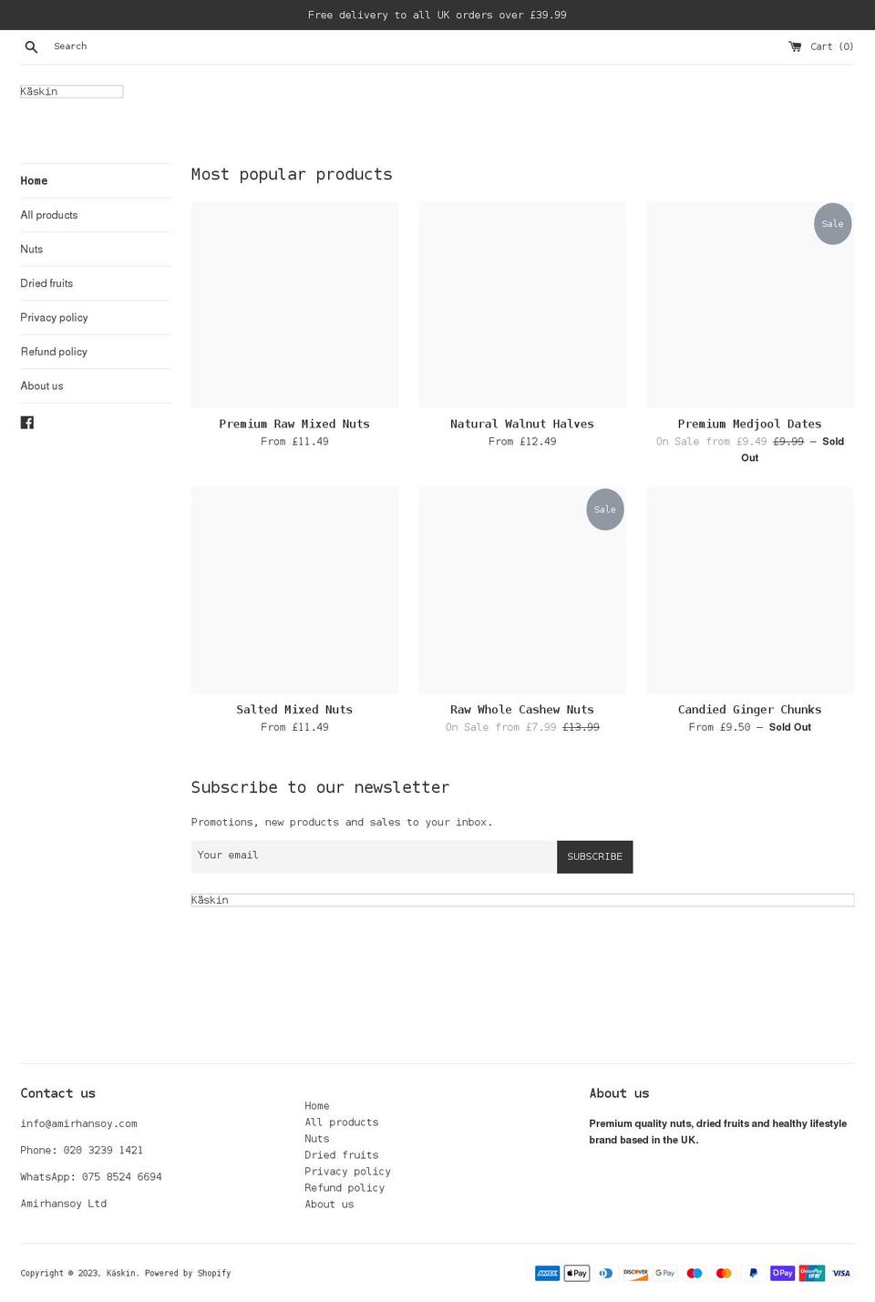 kaskin.uk shopify website screenshot