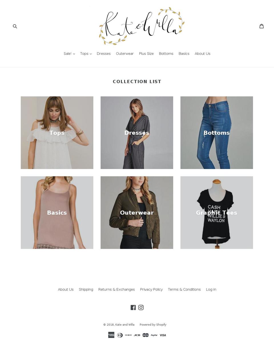 kateandwilla.com — Shopify storefront screenshot